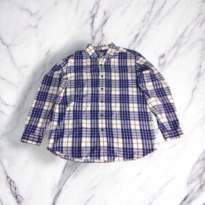 LL Bean Traditional Fit Flannel Shirt Red White Blue Plaid Button Mens Large Reg